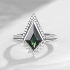 'Statement' - Art Deco Kite Cut Natural Teal Sapphire Engagement Ring Set