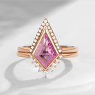 Classic Kite Cut Pink Sapphire Ring Set 2pcs - Statement