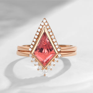 Classic Kite Cut Lab Padparadscha Ring Set 2pcs - Statement