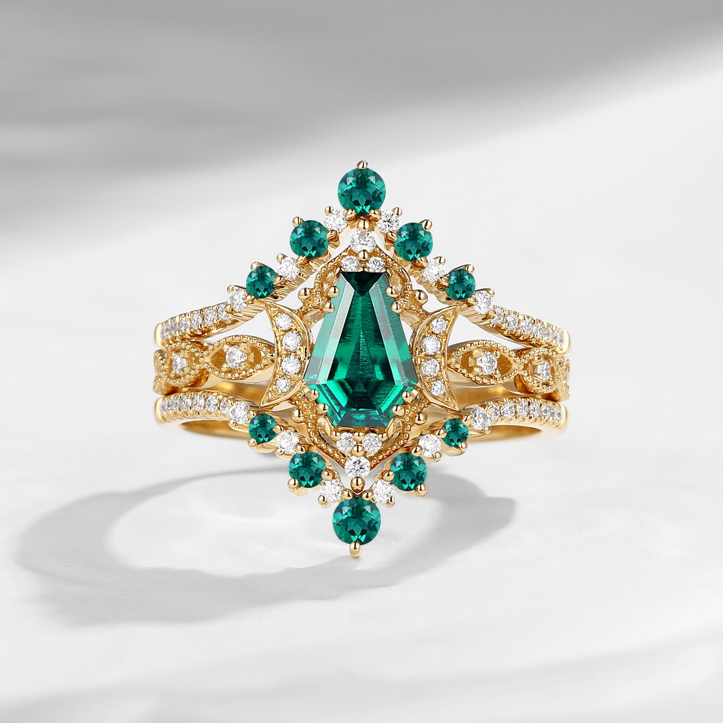 Crescent Moon | Coffin Lab Emerald Crescent Engagement Ring 3pcs - Till Death Do US Apart