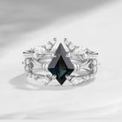 Vintage Inspired Kite Cut Natural Teal Sapphire Bridal Set