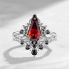 Crescent Moon | Coffin Cut Garnet & Black Moissanite Engagement Ring Set 2pcs