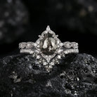 'Elara' - Antique Pear Natrual Salt & Pepper Diamond Engagement Ring Set