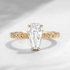 Nature Inspired Coffin Cut Moissanite Thorns &amp; Roses Flower Engagement Ring with Rose Carving Band