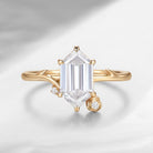 'Une Seule Fleur' - Nature Inspired Long Hexagon Cut Moissanite Thorns & Roses Flower Engagement Ring