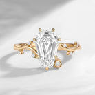 'Une Seule Fleur' - Nature Inspired Coffin Cut Moissanite Romantic Rose Flower Engagement Ring with Twisted Thorn-inspired Band