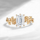 'A Rose Is A Rose Is A Rose' - Nature Inspired Emerald Cut Moissanite Romantic Rose Flower Engagement Ring