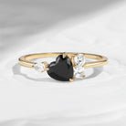 Dainty Three Stones Heart Shaped Black Moissanite Promise Ring