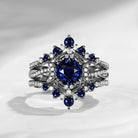 Crescent moon | Unique Infinity Round Natural Sapphire Engagement Ring Set 3pcs