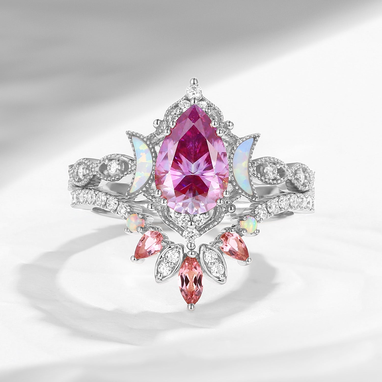 Crescent Moon | Pear Cut Pink Moissanite 'Ultra Galaxy' Engagement