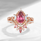 Crescent Moon | Pear Cut Natural Pink Tourmaline 'Ultra Galaxy' Engagement Ring Set 2pcs