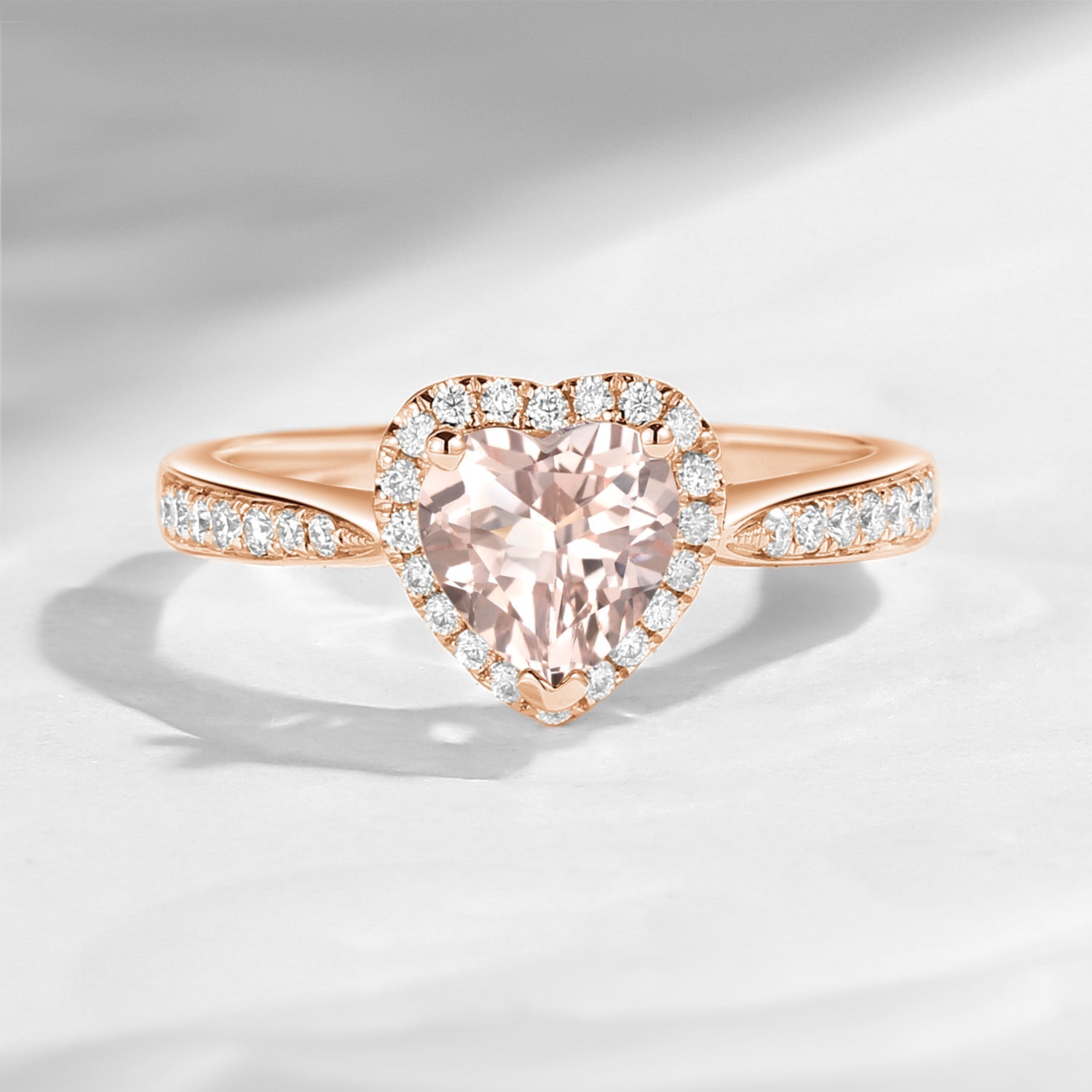 Classic Heart Shaped Halo Morganite Promise Ring