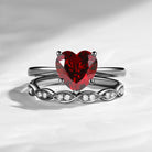 Unique Heart Shaped Solitare Garnet Engagement Ring 2pcs Set