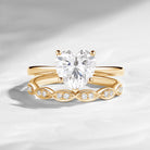 Unique Heart Shaped Solitare Moissanite Engagement Ring 2pcs Set