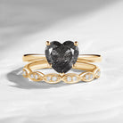 Unique Heart Shaped Solitare Black Rutilated Quartz Engagement Ring 2pcs Set