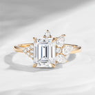 Art Deco Emerald Cut Moissanite Vintage Cluster Engagement Ring