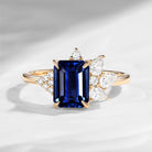 Art Deco Emerald Cut Natural Sapphire Vintage Cluster Engagement Ring