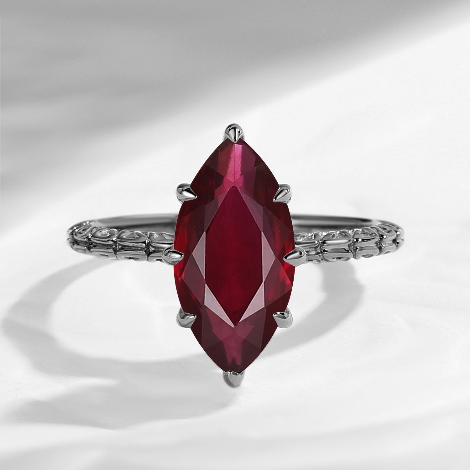 Minimalist Unique Gothic Marquise Natural Ruby Engagement Ring