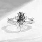 Unique Coffin Cut Herkimer Diamond Gothic Engagement Ring Bridal Set 2PCS - White Dress