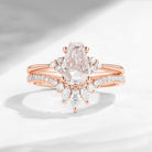 1.0-2.0ct Classic Coffin Cut Pink Lab Diamond Engagement Set 2pcs - White Dress