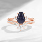 Coffin Cut Blue Sandstone Cluster Engagement Set 2pcs - White Dress