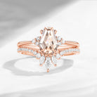 Coffin Cut Morganite Cluster Engagement Set 2pcs - White Dress