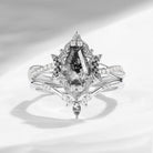 Crescent Moon | Vintage Inspired Infinity Coffin Cut Herkimer Diamond & Black Moissanite Engagement Ring Set 2PCS - Alexandria
