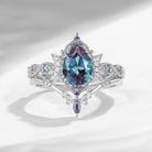 Crescent Moon | Unique Lab Alexandrite Engagement Ring Set 2pcs - Luna
