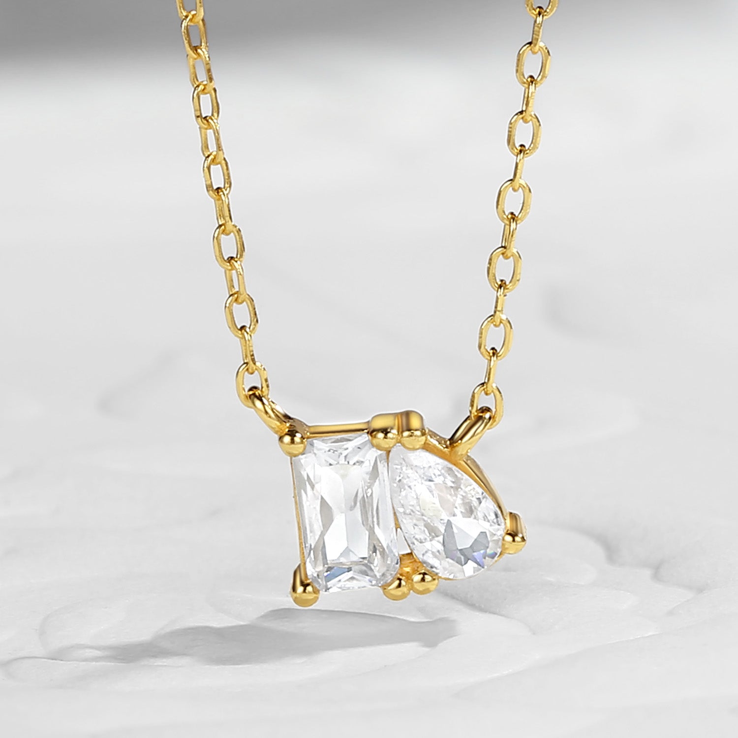 Moissanite Two Stone Radiant And Pear Cut Necklace - Toi Et Moi Necklace