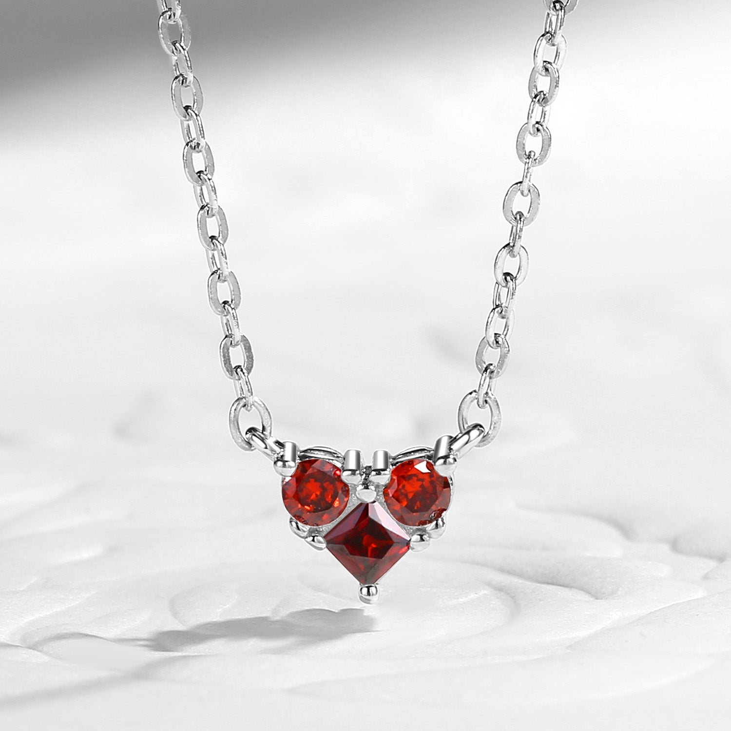 Three Stones Delicate Jewelry Heart Shaped Garnet Necklace