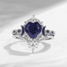 Crescent Moon | Heart Shaped Blue Sandstone 'Ultra Galaxy' Engagement Ring Set 2pcs