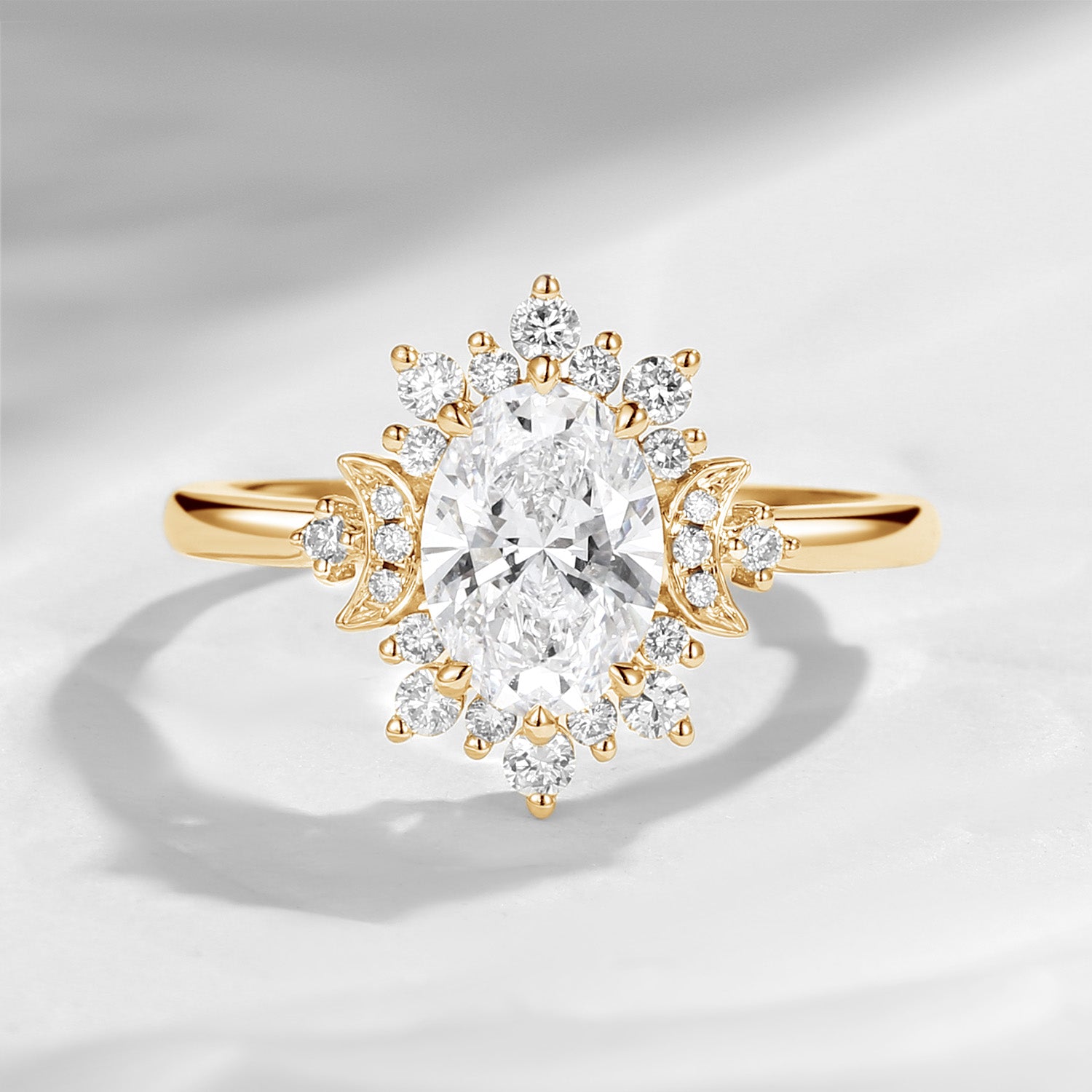 Crescent Moon | Oval Halo Lab Diamond Engagement Ring- Moonlight In Vermont