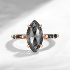 Classic Inspired - Marquise Cut Natural Salt & Pepper Diamond Engagement Ring