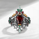 Crescent Moon | Coffin Cut Garnet Black Gold Celtic Knot Engagement Ring Set 3pcs