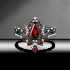 Crescent Moon | Coffin Cut Garnet 'Black Statement' Ring Set 2pcs
