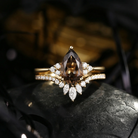 Pear Cut Smokey Quartz Cluster Engagement Ring Set 2pcs - Vivian