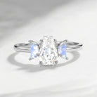 Crescent Moon - Classic Coffin Cut Moissanite Three-Stone Engagement Ring with Half Moon Accents